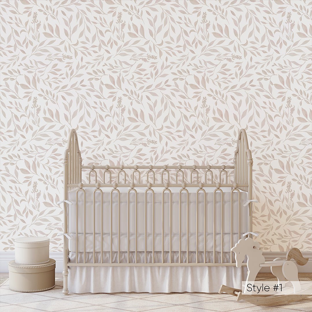 Pastel Pink Green Leaf Wallpaper W168 - CostaCover - Peel and stick Removable Wallpaper - abstract floral - abstract wallpaper - accent wallpaper