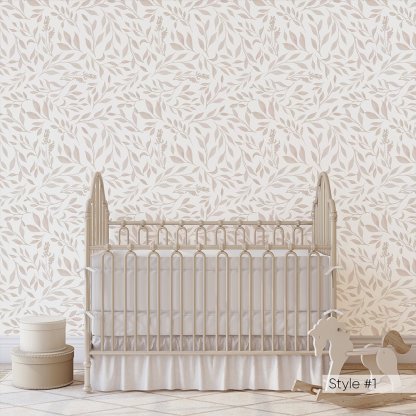 Pastel Pink Green Leaf Wallpaper W168 - CostaCover - Peel and stick Removable Wallpaper - abstract floral - abstract wallpaper - accent wallpaper