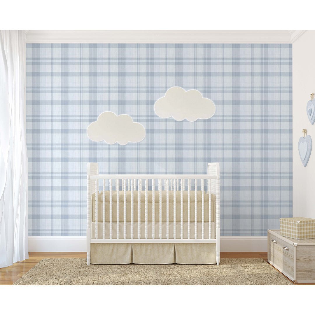 Papier peint à carreaux bleus style ferme