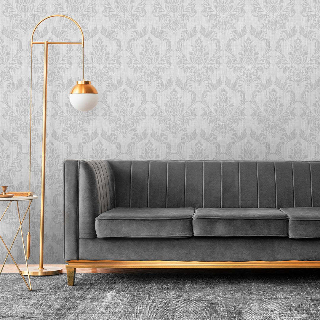 Papier peint damassé classique gris