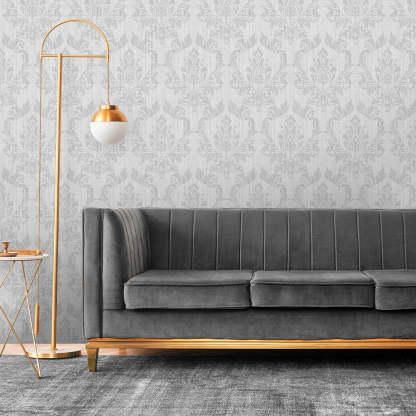 Papier peint damassé classique gris