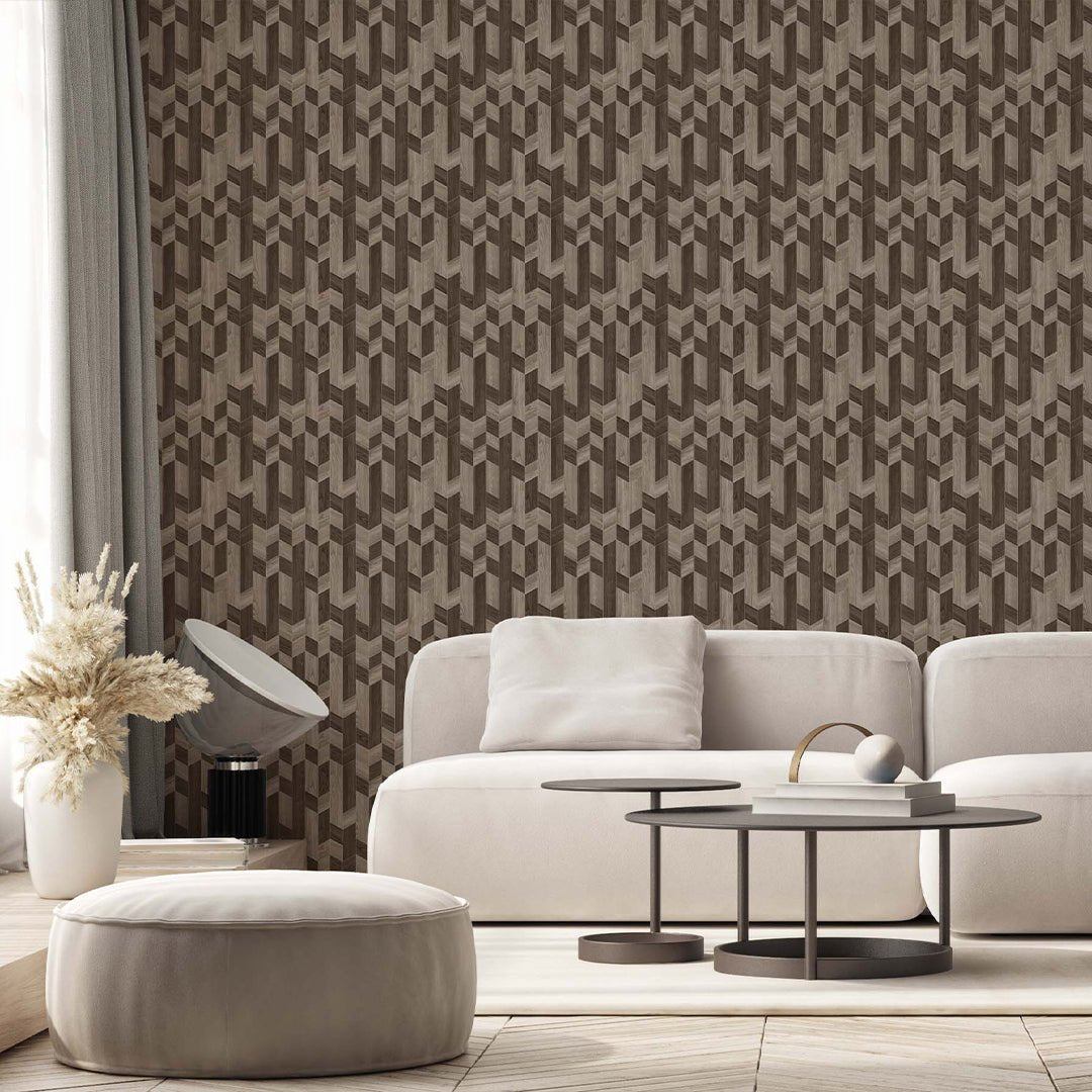 Papier peint mosaïque bois marron beige
