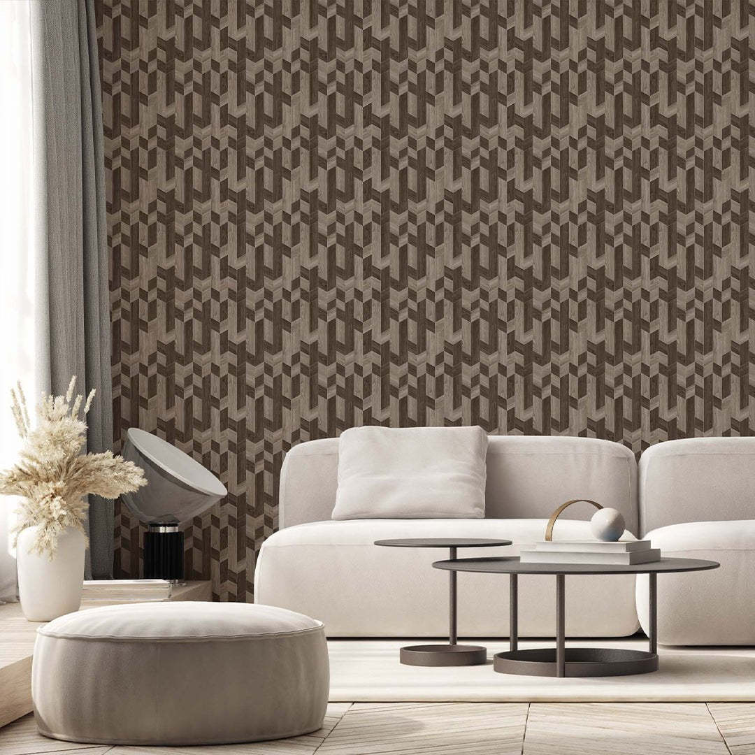 Papier peint mosaïque bois marron beige