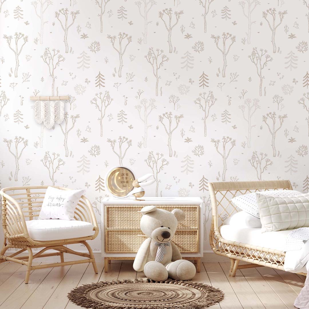 Papier peint Forêt d'arbres beige