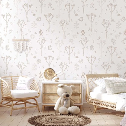 Papier peint Forêt d'arbres beige