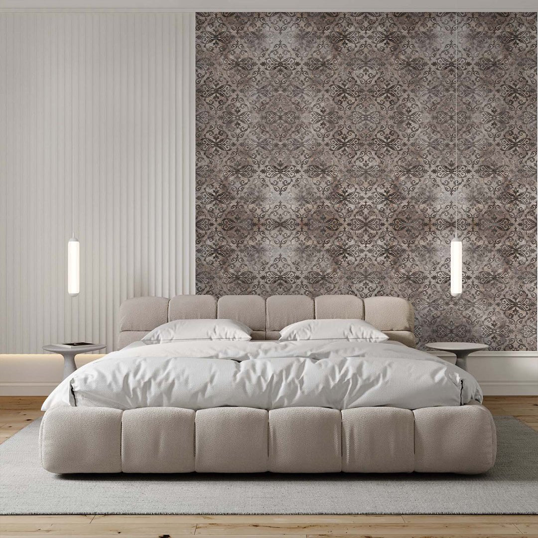 Papier peint damassé marron vintage