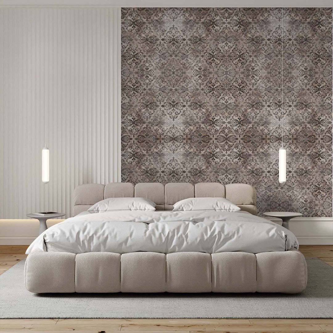 Papier peint damassé marron vintage