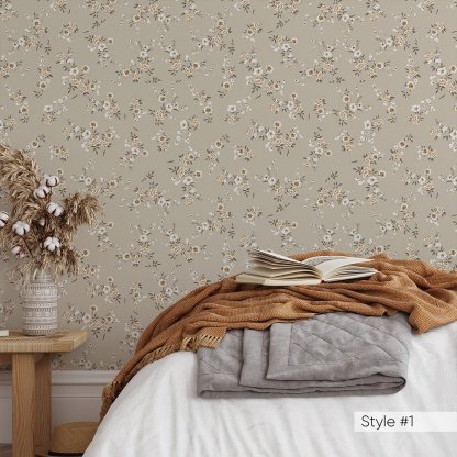 Beige Pink Tiny Flowers Wallpaper W150 - CostaCover - Peel and stick Removable Wallpaper - Abstract Beige Gold Stripes Waves Removable Wallpaper near me - abstract floral - abstract wall art
