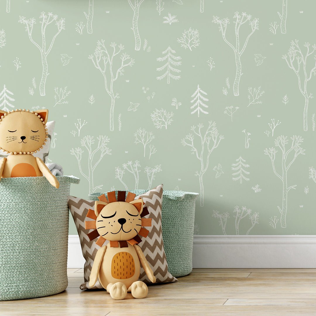 Papier peint Forêt d'arbres verts et blancs