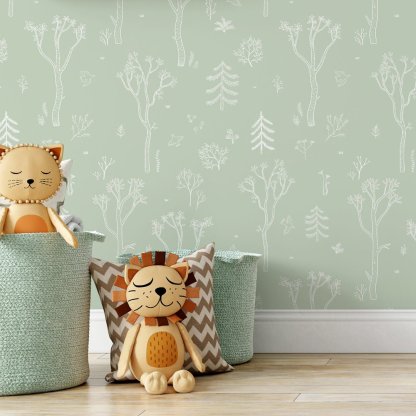 Papier peint Forêt d'arbres verts et blancs