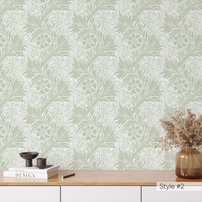 Beige & Green Marigold by Morris Wallpaper W129 - CostaCover - Peel and stick Removable Wallpaper - abstract floral - abstract wallpaper - accent wallpaper