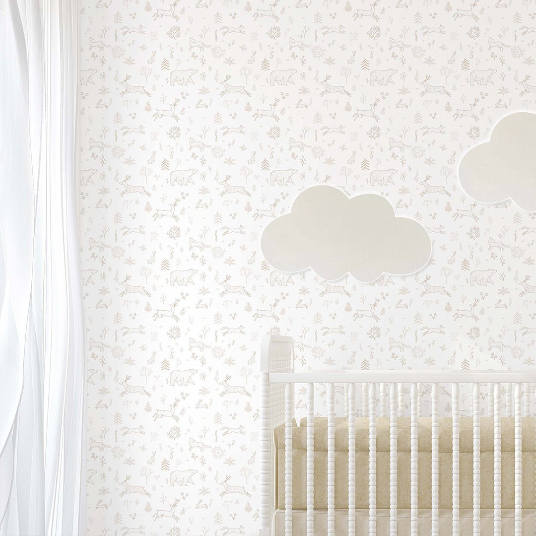 Papier peint beige animaux de la forêt