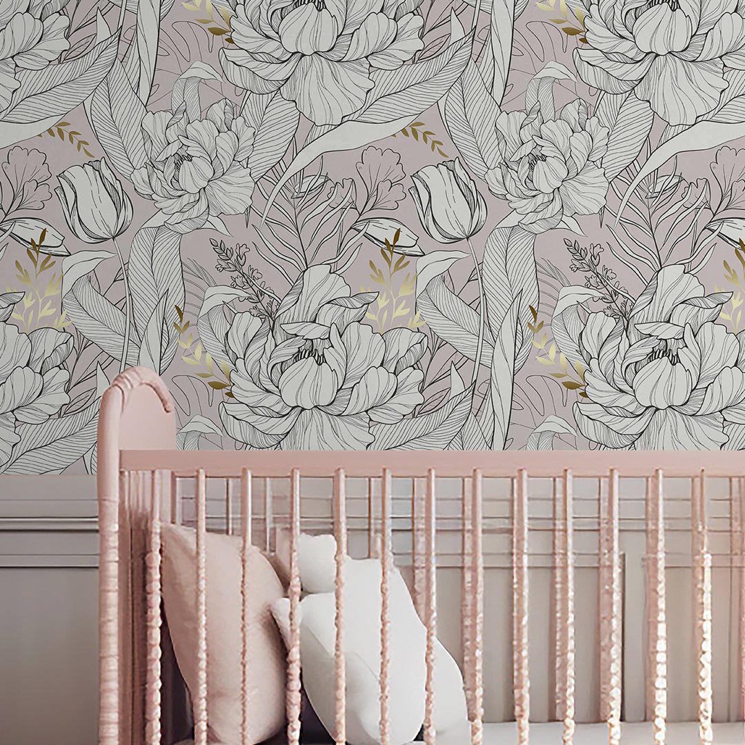 Papier peint pivoines et tulipes