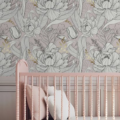 Papier peint pivoines et tulipes