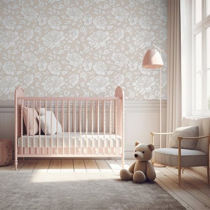 Papier peint à fleurs de pivoines beiges