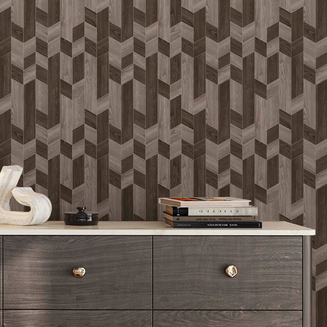 Papier peint mosaïque bois marron beige