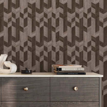 Papier peint mosaïque bois marron beige