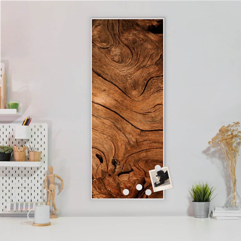 Tableau de messages magnétique mural motif bois sec