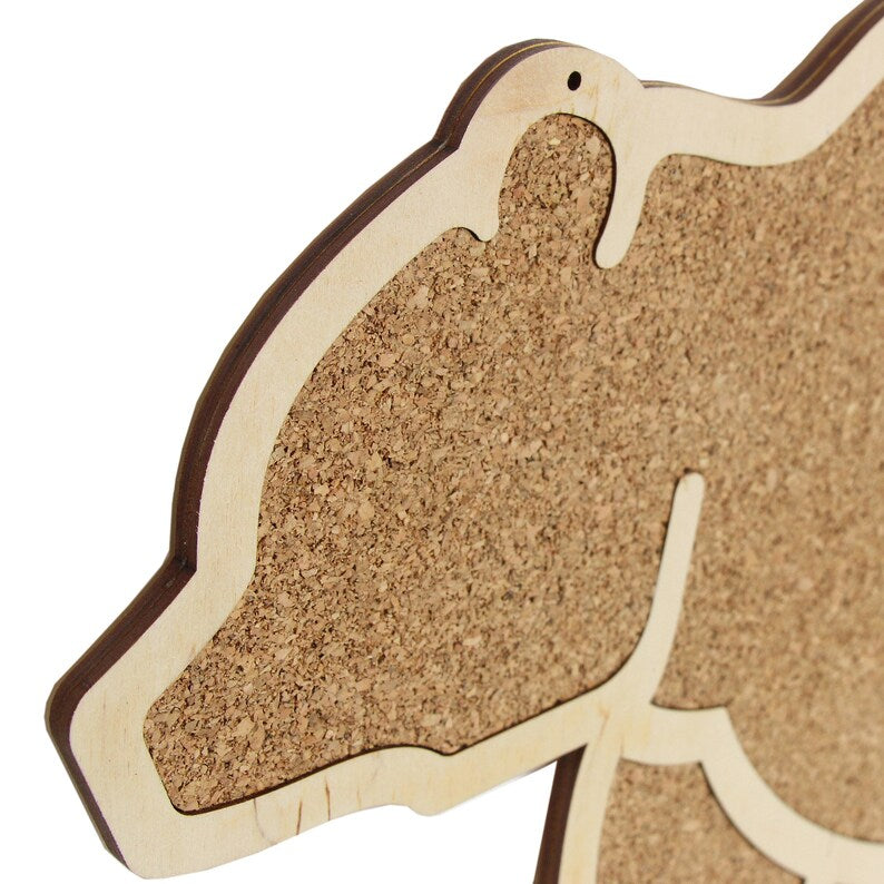 Tableau de messages mural liège moderne forme ours souvenirs