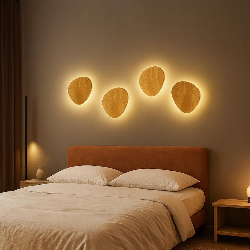 Applique murale LED en bois - applique en bois ronde ou ovale minimaliste pour chambre à coucher, couloir ou bureau | Décoration en bois naturel clair et chaud