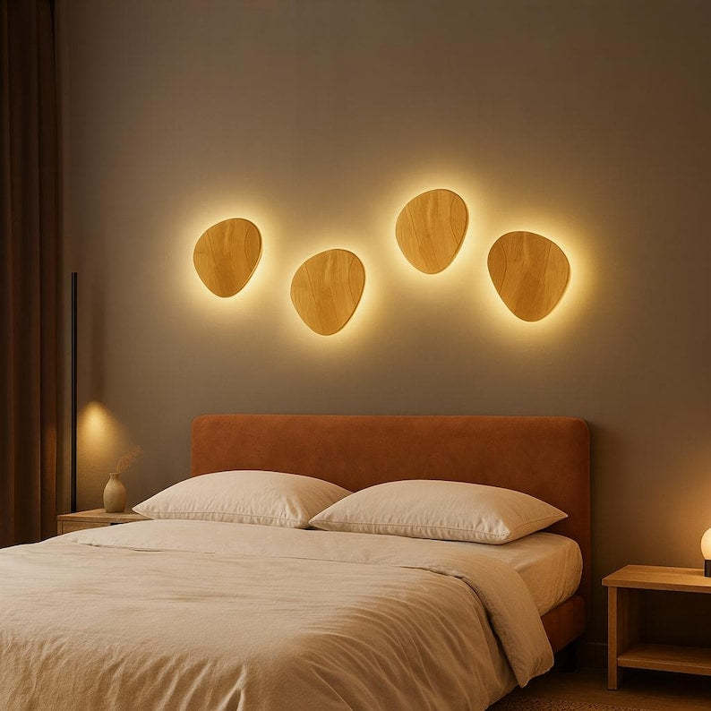 Applique murale LED en bois - applique en bois ronde ou ovale minimaliste pour chambre à coucher, couloir ou bureau | Décoration en bois naturel clair et chaud