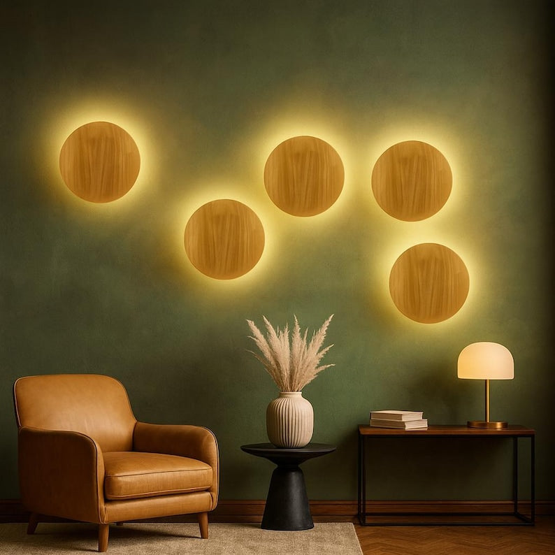 Applique murale LED en bois - applique en bois ronde ou ovale minimaliste pour chambre à coucher, couloir ou bureau | Décoration en bois naturel clair et chaud