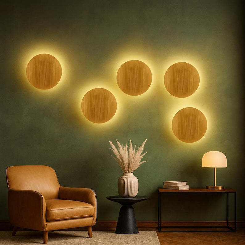 Applique murale LED en bois - applique en bois ronde ou ovale minimaliste pour chambre à coucher, couloir ou bureau | Décoration en bois naturel clair et chaud