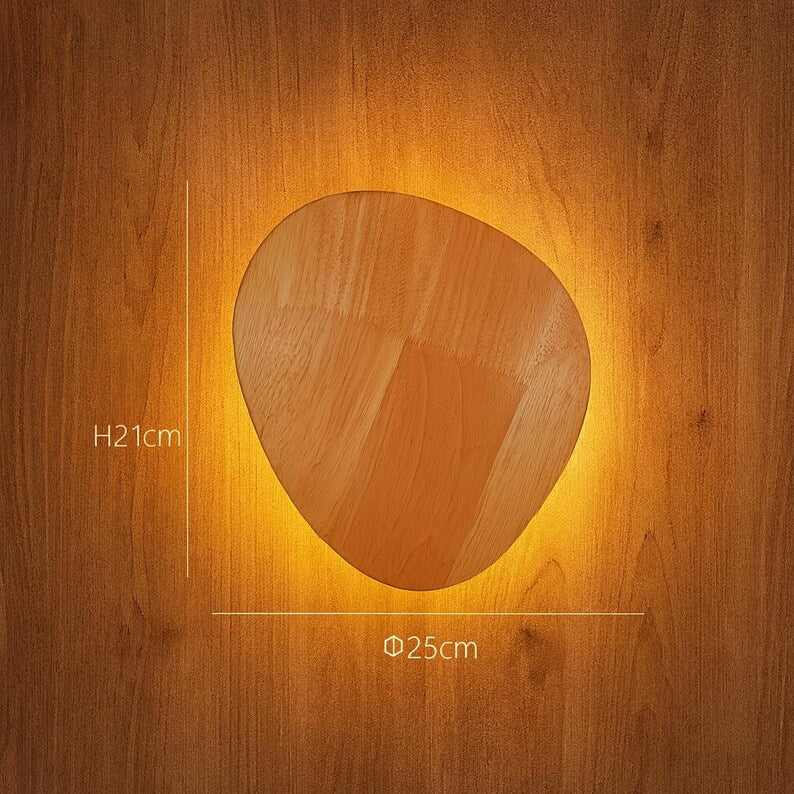 Applique murale LED en bois - applique en bois ronde ou ovale minimaliste pour chambre à coucher, couloir ou bureau | Décoration en bois naturel clair et chaud