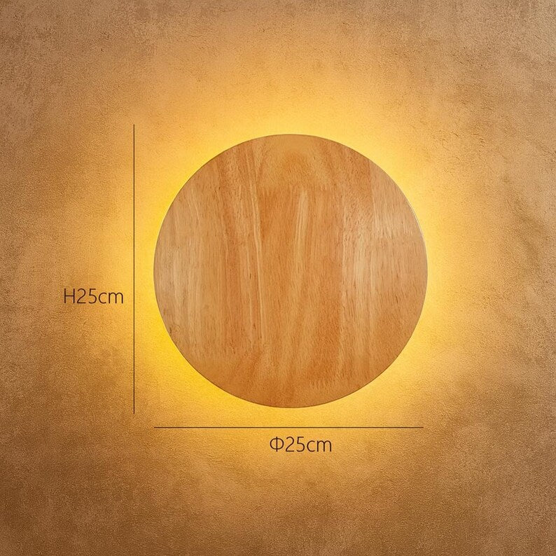 Applique murale LED en bois - applique en bois ronde ou ovale minimaliste pour chambre à coucher, couloir ou bureau | Décoration en bois naturel clair et chaud