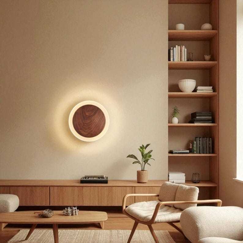 Applique murale moderne en bois à LED, lumière d'ambiance chaleureuse