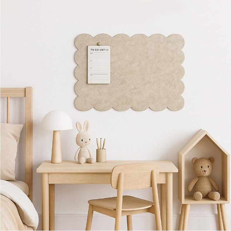 Tableau d'affichage en feutre festonné Orelle | Panneau pliable en feutre autocollant pour mur | de bureau, Vision Board, exposition d'oeuvres d'art pour enfants | Beige