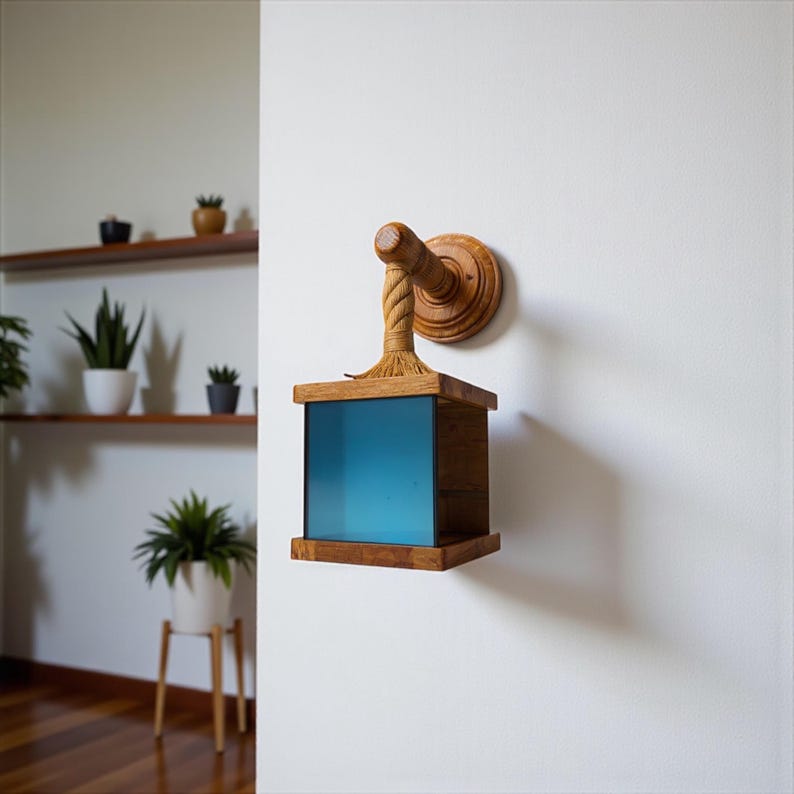 Applique murale en bois miroir infini et corde vintage, éclairage moderne