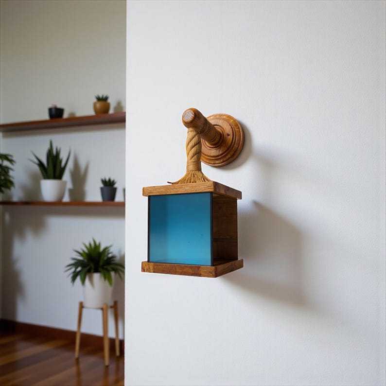 Applique murale en bois miroir infini et corde vintage, éclairage moderne