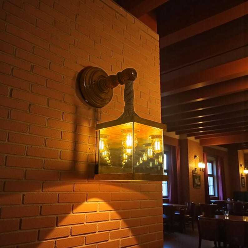 Applique murale en bois miroir infini et corde vintage, éclairage moderne