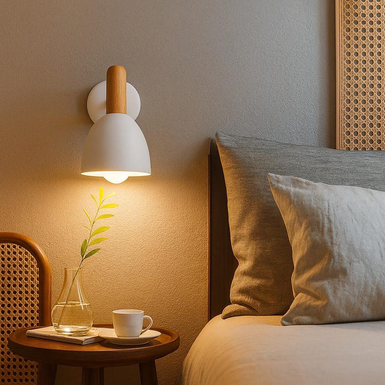 Applique murale en bois, lampe de chevet minimaliste