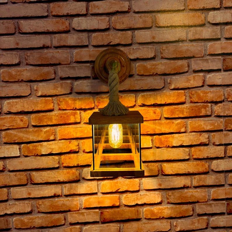 Applique murale en bois miroir infini et corde vintage, éclairage moderne