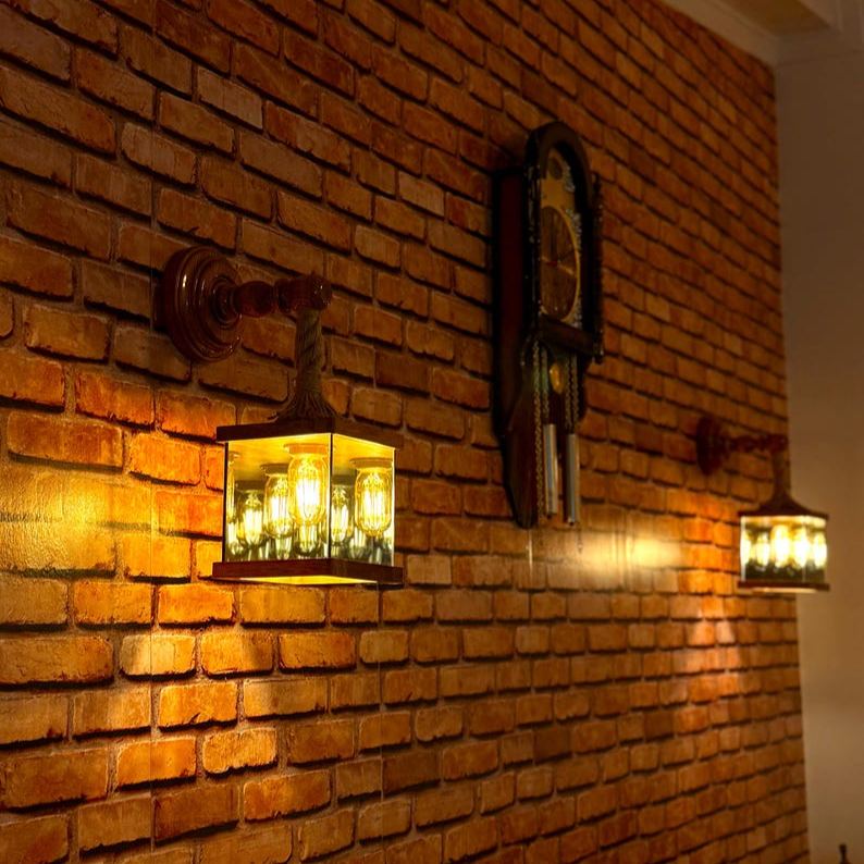 Applique murale en bois miroir infini et corde vintage, éclairage moderne