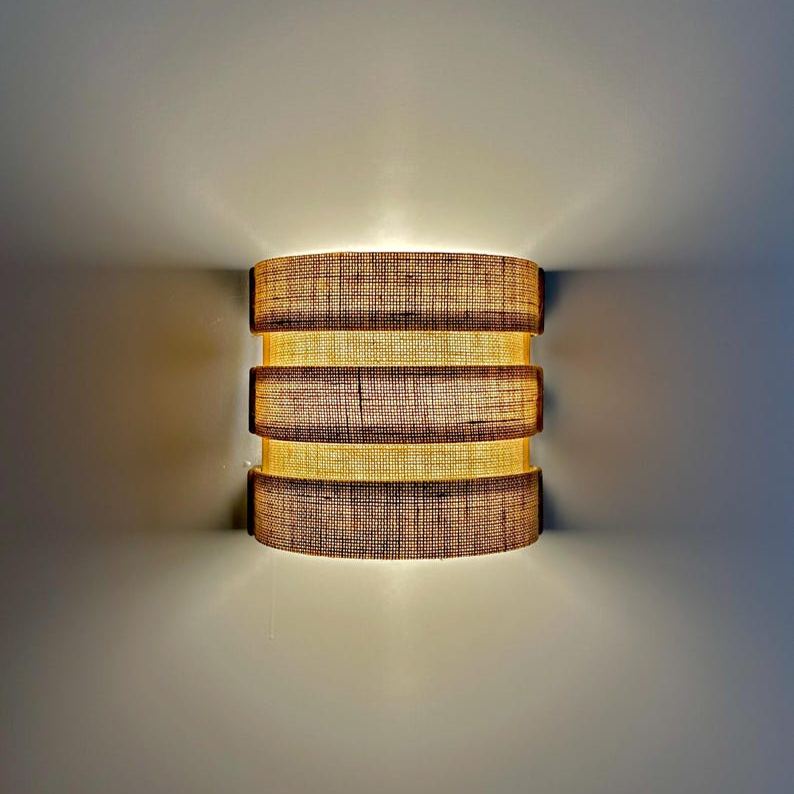 Applique murale en bois de style bohème, abat-jour en toile de jute