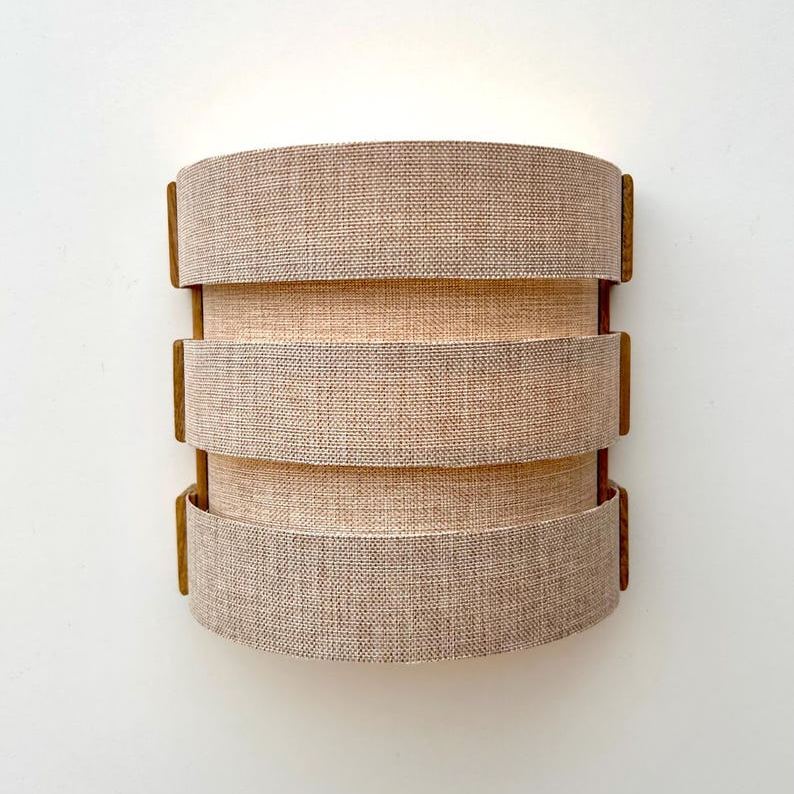 Applique murale en bois de style bohème, abat-jour en toile de jute