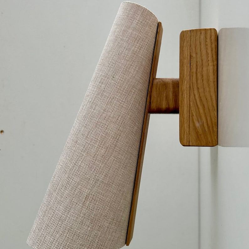 Applique murale en chêne, abat-jour en tissu crème