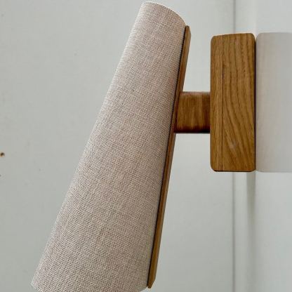 Applique murale en chêne, abat-jour en tissu crème