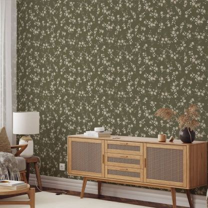 Papier peint mini fleurs vert olive