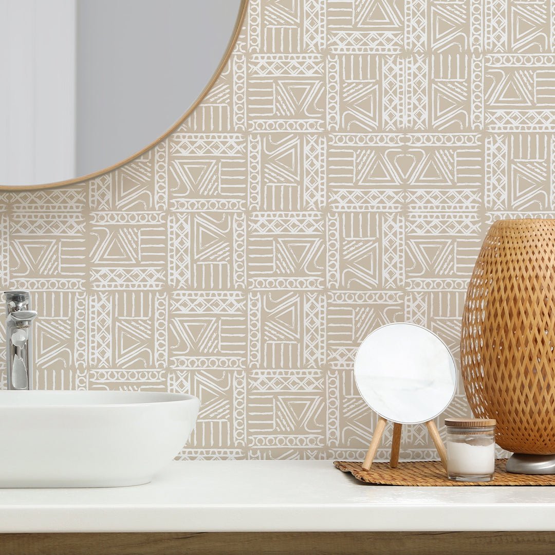 Papier peint beige à symboles africains