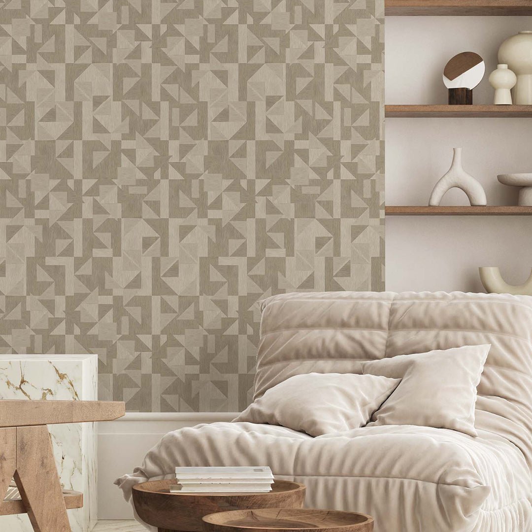 Papier peint mosaïque lin beige