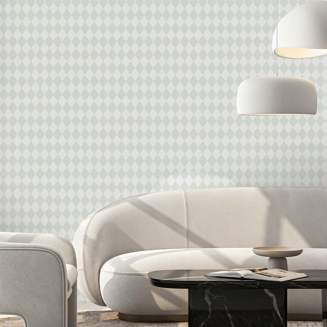 Papier peint à losanges vert pastel