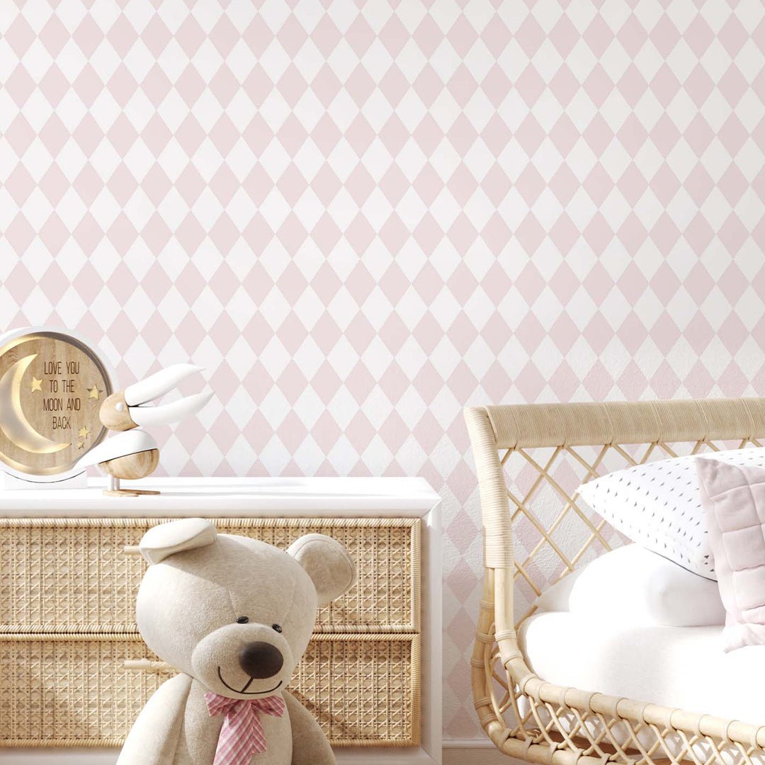 Papier peint à losanges rose pastel