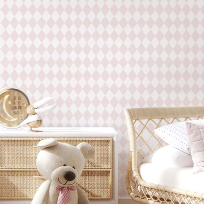 Papier peint à losanges rose pastel