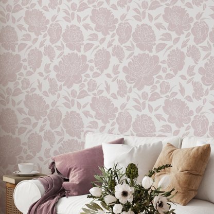 Papier peint à fleurs de pivoines rose pastel