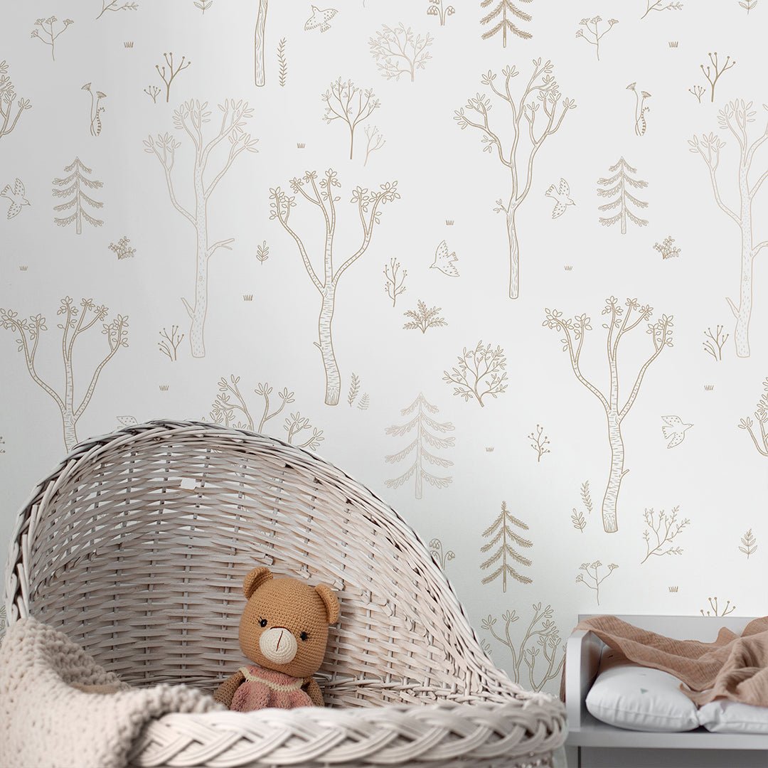 Papier peint Forêt d'arbres beige
