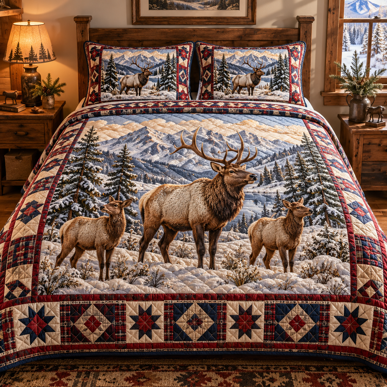 Elk Family Quilted Bedding 3 Piece Set – fleetsole